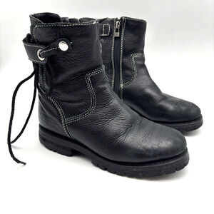 Vintage 90s Y2K Xelement Black Leather Corset Back Zip Up Motorcycle Boots 6M